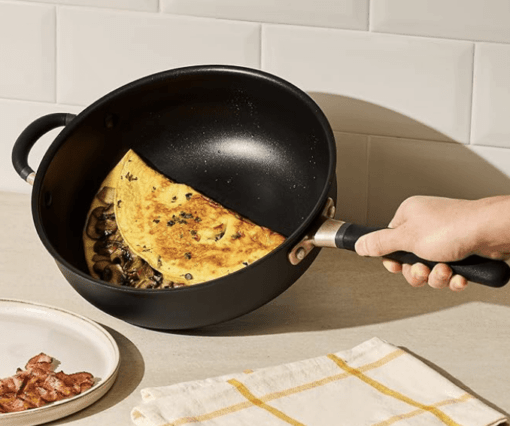 Meyer Accent Series Hard Anodized + Nonstick Open Frying Pan/Skillet with Silicone Handles / Gas and Induction Suitable/ 3mm Thickness, 20cm/2 litres, Matte Black - Image 2